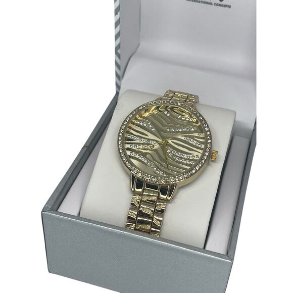 Gold Tone Textured Style Crystal Bezel Bracelet Watch Women\'s Trendy Fashion NEW main image 8